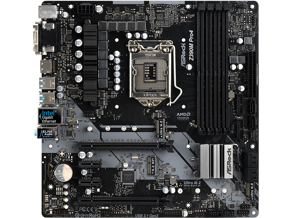 Материнская плата ASRock Z390M PRO4 (S1151v2, Z390, 4xDDR4, 2xPCI-Ex16, 2xPCI-Ex1, D-Sub, DVI, HDMI, SATAIII+RAID, M.2, GB Lan, USB3.1, mATX, Retail) Материнская плата ASRock Z390M PRO4 (S1151v2, Z390, 4xDDR4, 2xPCI-Ex16, 2xPCI-Ex1, D-Sub, DVI, HDMI, SATAIII+RAID, M.2, GB Lan, USB3.1, mATX, Retail)