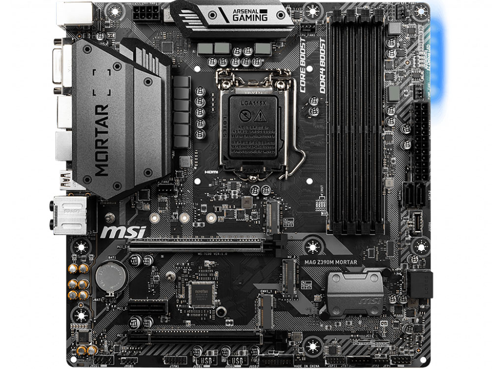 Материнская плата MSI MAG Z390M MORTAR (S1151v2, Z390, 4xDDR4, 2xPCI-Ex16, PCI-Ex1, DVI, DP, HDMI, SATA III+RAID, M.2, GB Lan, USB3.1, mATX, Retail) Материнская плата MSI MAG Z390M MORTAR (S1151v2, Z390, 4xDDR4, 2xPCI-Ex16, PCI-Ex1, DVI, DP, HDMI, SATA III+RAID, M.2, GB Lan, USB3.1, mATX, Retail)
