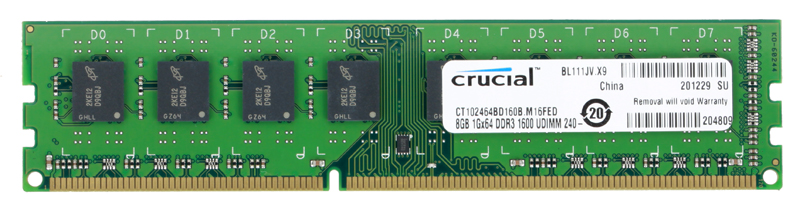 Память DDR3 8Gb (pc-12800) 1600MHz Crucial, 1.35/1.5V  (CT102464BD160B)