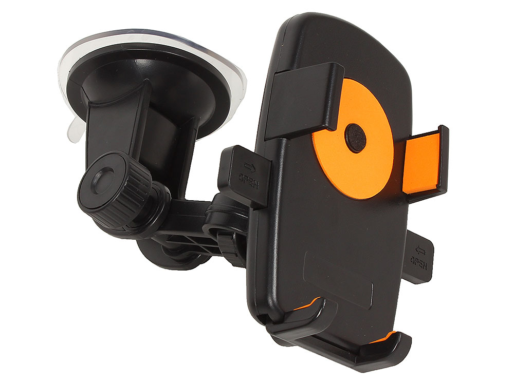 Автодержатель Perfeo-502 для смартфона до 5"/ на стекло/ One touch/ черный+оранж. (PH-502-2)