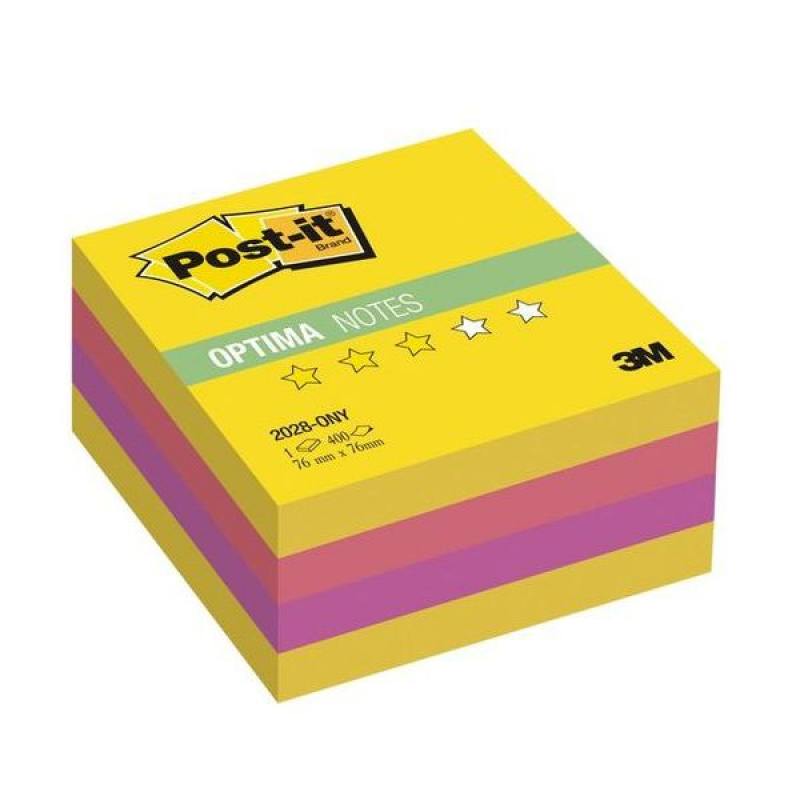 Бумага для заметок с липким слоем post-it optima-лето, 76х76 мм, желтая неоновая радуга, 400 л. 2028