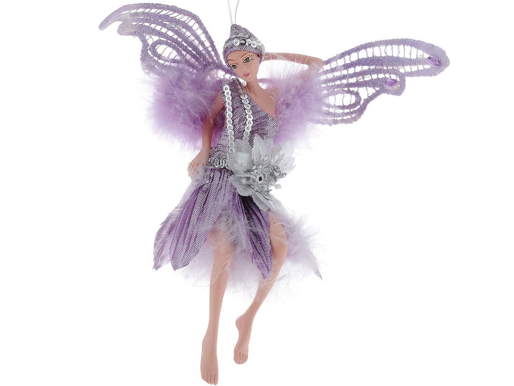 Украшение декоративное Фея, в светло-фиолетовом платье, 15 см, полирезин
