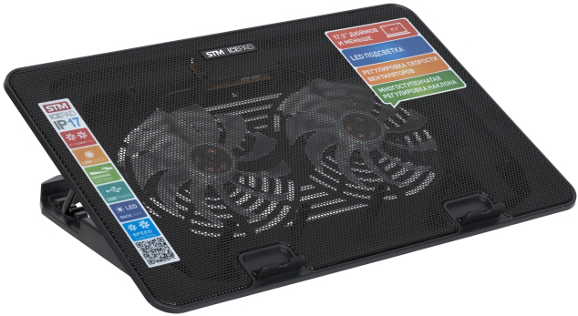STM Laptop Cooling IP17 Black (17,3", 2x(125x125), 2x2 LED backlight, Black plastic+metal mesh
STM Laptop Cooling IP17 Black (17,3", 2x(125x125), 2x2 LED backlight, Black plastic+metal mesh
