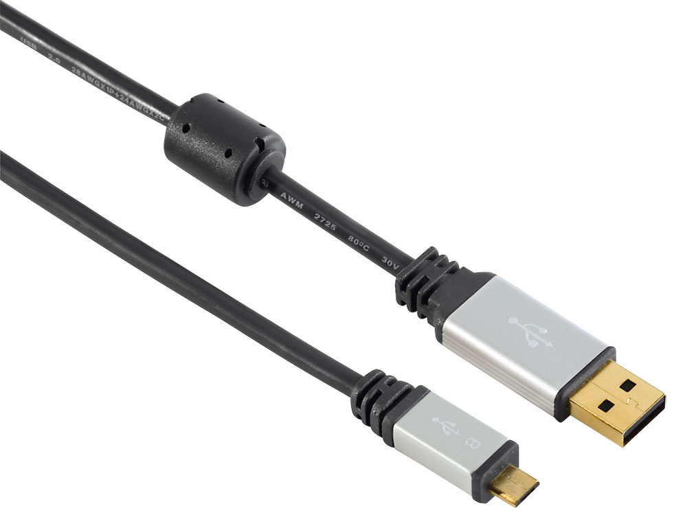 Кабель USB 2.0 A-micro B 1.8м позолоченные контакты двойное экранирование черный Hama H-53748 
Кабель USB 2.0 A-micro B 1.8м позолоченные контакты двойное экранирование черный Hama H-53748