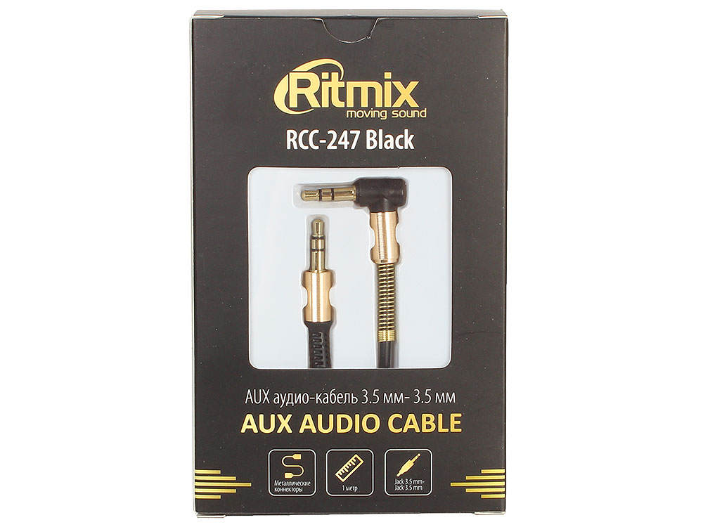 Аудио-кабель Ritmix RCC-247 Jack 3.5 - Jack 3.5, 1м, мет. коннекторы Black