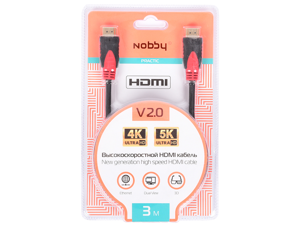 Кабель HDMI-HDMI Nobby Practic, v2.0, 3 м., 14,4 Гбит/с., 60Гц, высокоскоростной, позолоченный, NBP-HC-30-01
Кабель HDMI-HDMI Nobby Practic, v2.0, 3 м., 14,4 Гбит/с., 60Гц, высокоскоростной, позолоченный, NBP-HC-30-01