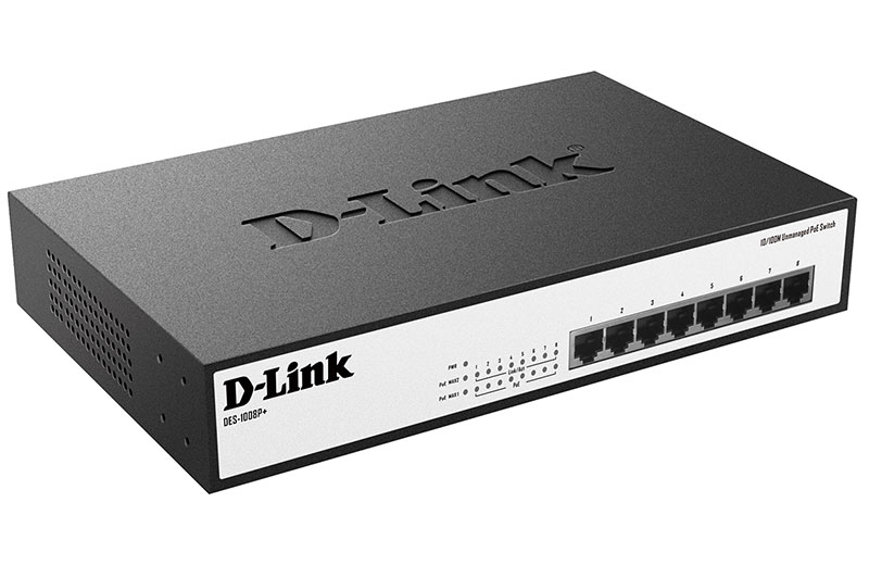 Коммутатор d-link des-1008p+/a1a неуправляемый коммутатор с 8 портами 10/100base-tx с поддержкой poe