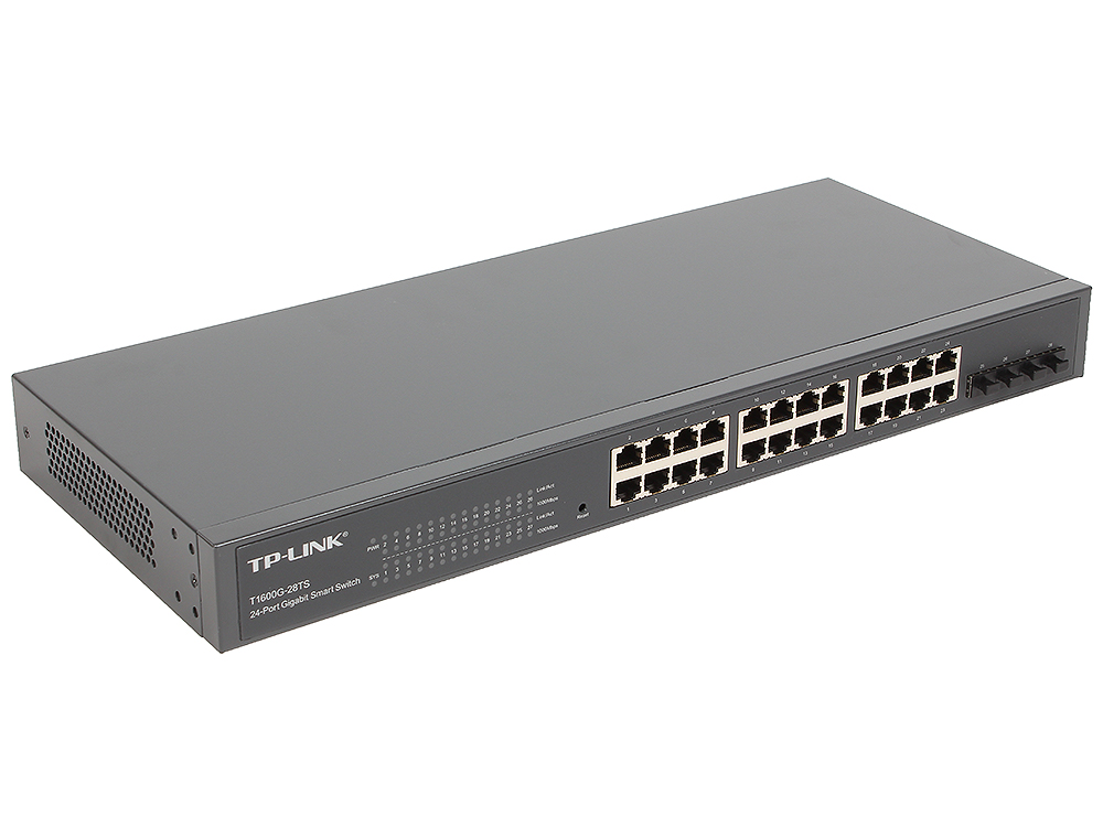 Коммутатор TP-LINK T1600G-28TS JetStream 24-портовый гигабитный Smart коммутатор с 4 SFP-слотами Коммутатор TP-LINK T1600G-28TS JetStream 24-портовый гигабитный Smart коммутатор с 4 SFP-слотами