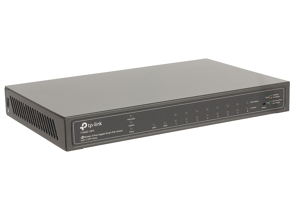 Коммутатор TP-LINK T1500G-10PS JetStream гигабитный 8-портовый Smart коммутатор PoE с 2 SFP-слотами Коммутатор TP-LINK T1500G-10PS JetStream гигабитный 8-портовый Smart коммутатор PoE с 2 SFP-слотами