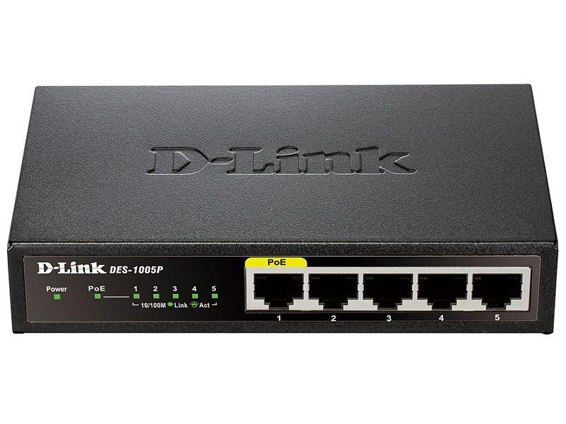 Коммутатор D-Link Switch DES-1005P/B1A Неуправляемый коммутатор с 5 портами 10/100Base-TX, функцией энергосбережения и поддержкой QoS (4 порта с подде Коммутатор D-Link Switch DES-1005P/B1A Неуправляемый коммутатор с 5 портами 10/100Base-TX, функцией энергосбережения и поддержкой QoS (4 порта с подде