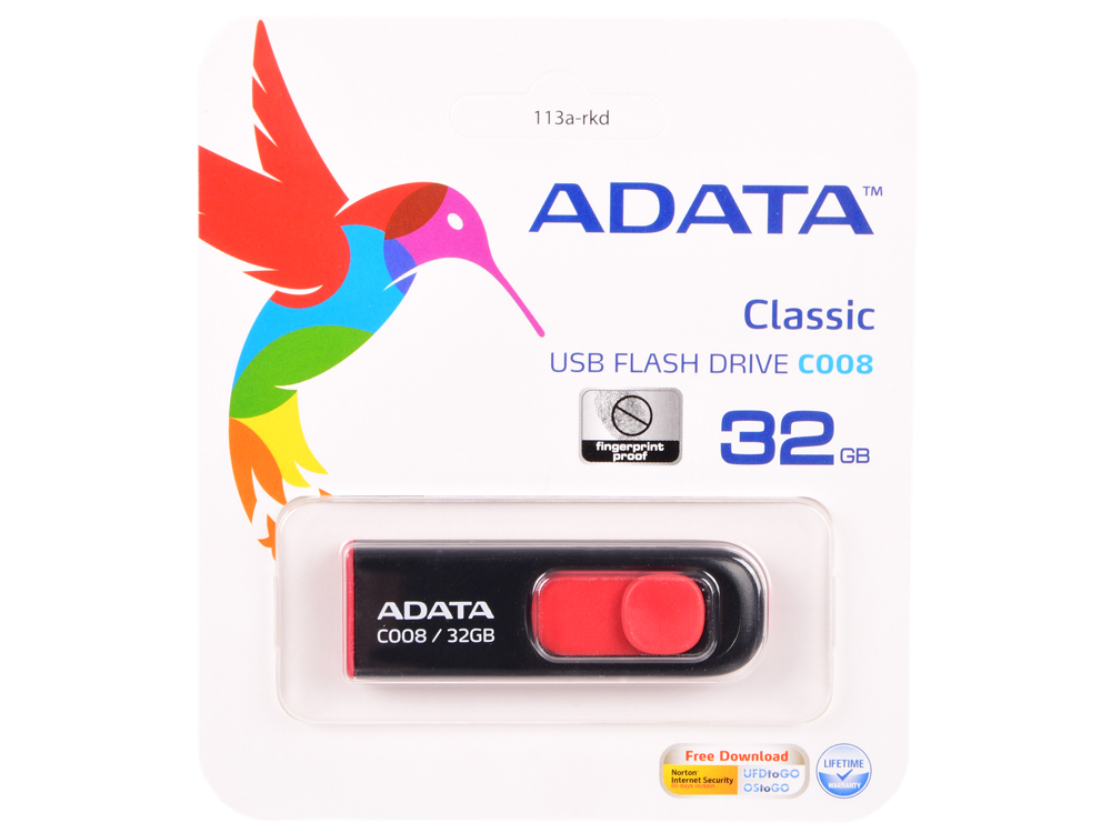 Внешний накопитель 32GB USB Drive ADATA USB 2.0 C008 черно-красная выдвижная AC008-32G-RKD USB 2.0