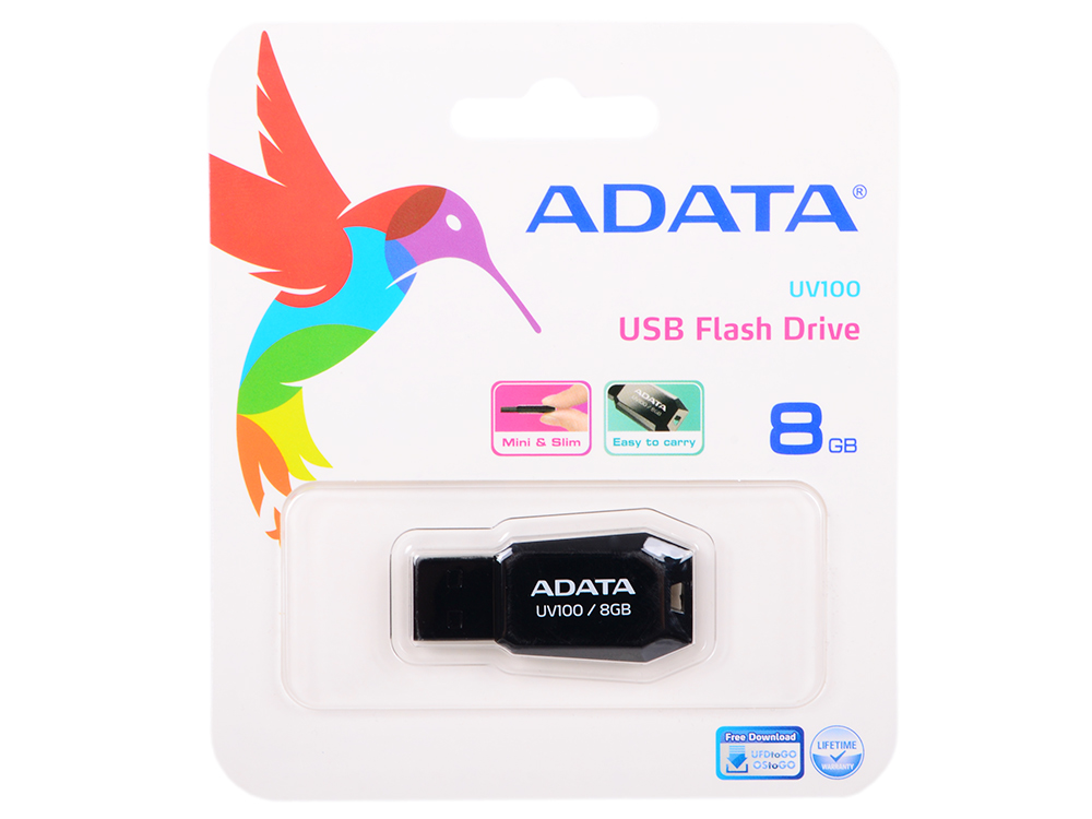 Внешний накопитель 8GB USB Drive ADATA UV100 черная AUV100-8G-RBK USB 2.0