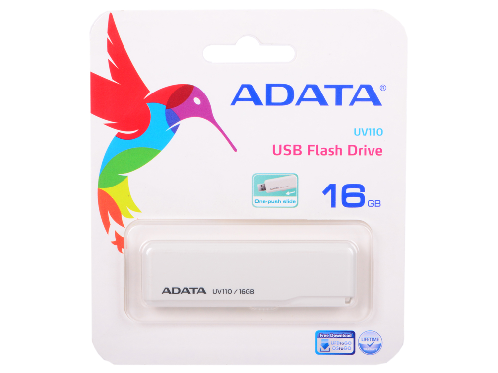 Внешний накопитель 16GB USB Drive ADATA USB 2.0 UV110 белая AUV110-16G-RWH USB 2.0