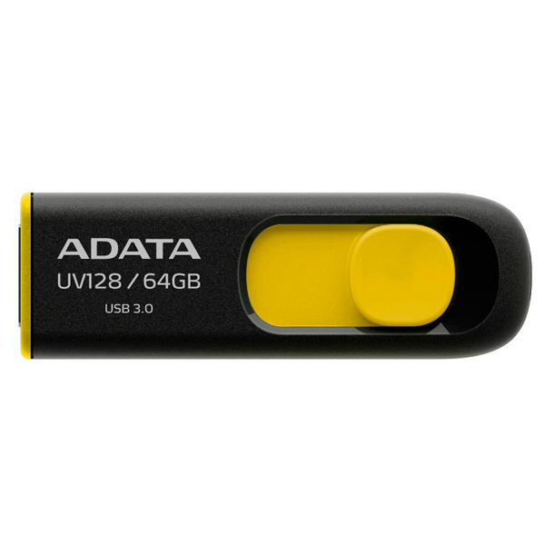 Внешний накопитель 64GB USB Drive ADATA USB 3.1 UV128 черно-желтая выдвижная AUV128-64G-RBY USB 3.1