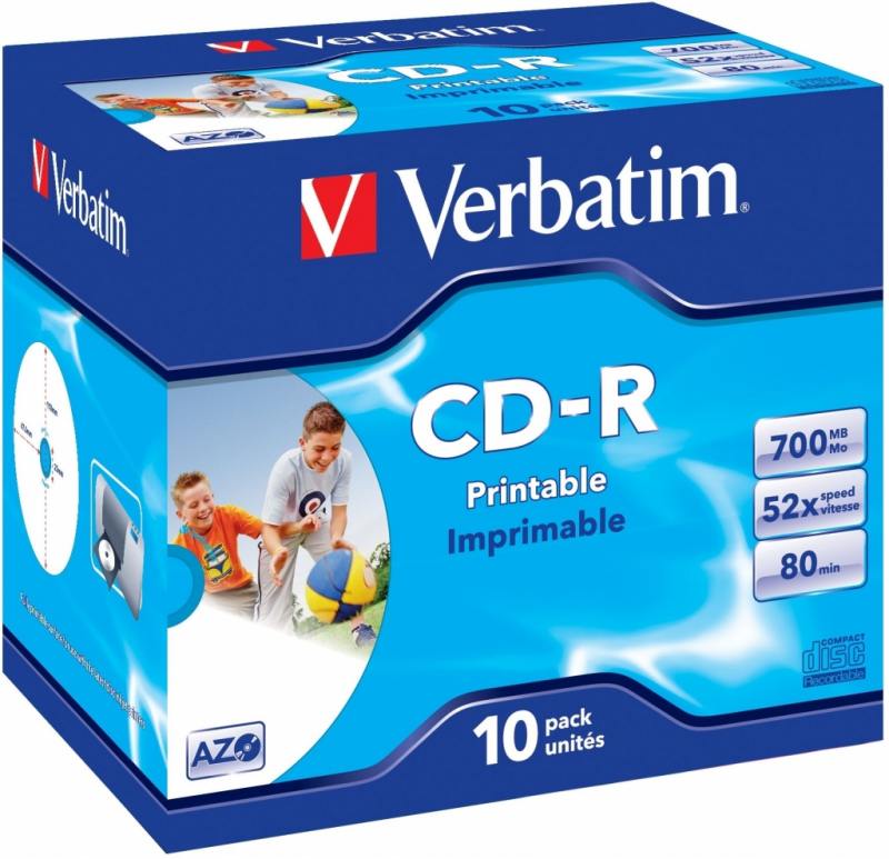 Диски CD-R 700Mb 52x Jewel 10шт Printable Verbatim 43325/4