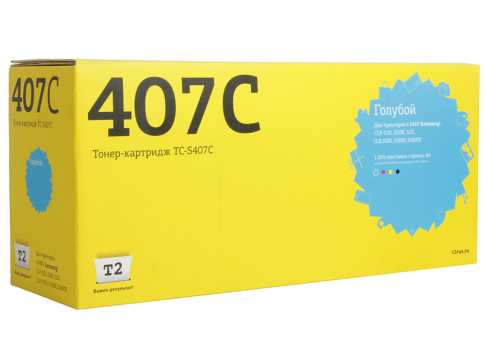 Картридж t2 tc-s407c для samsung clp-320/325/clx-3185. голубой. 1000 страниц. (clt-c407s)