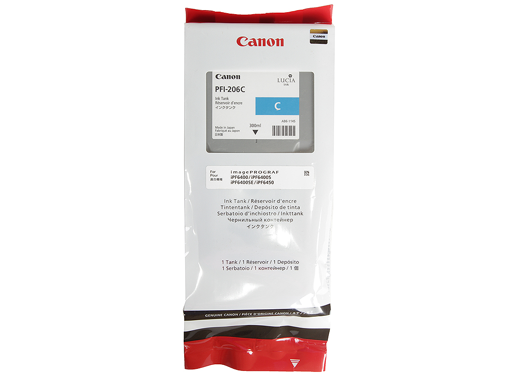 Картридж Canon PFI-206 C для плоттера iPF6400/6400S/6400SE/6450. Голубой. 300 мл. картридж canon pfi 206 b для плоттера ipf6400 6450 светло голубой 300 мл