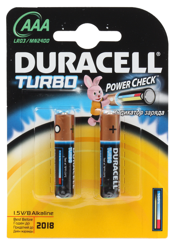 Батарейки DURACELL LR03-2BL TURBO (20/60/10800) Блистер 2 шт  (AAA)