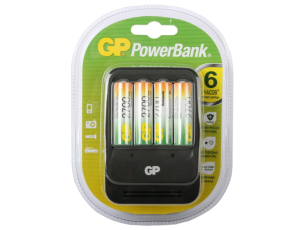 Зарядное устройство GP PowerBank 2, 6 часов + аккум. 4шт. 2700mAh (GP PB570GS270-CR4)