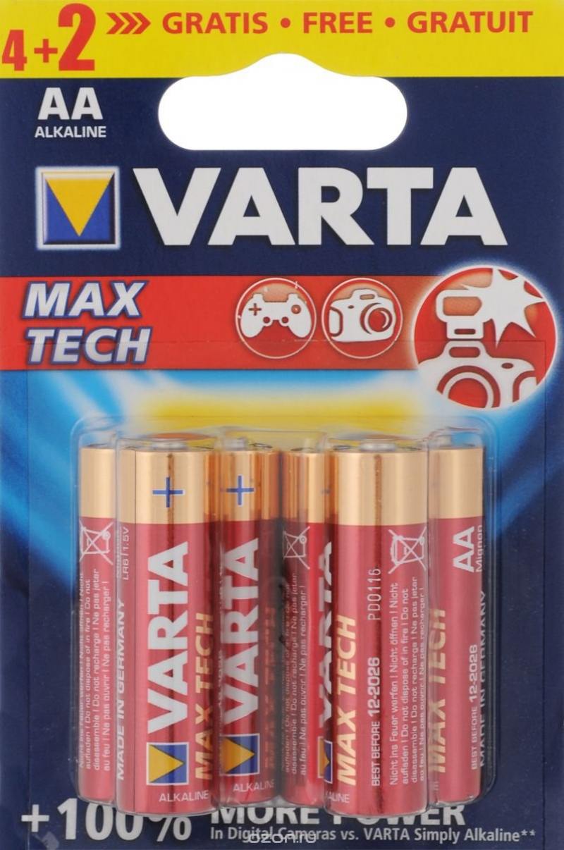 все цены на Батарейки Varta Max Tech AA 6 шт онлайн