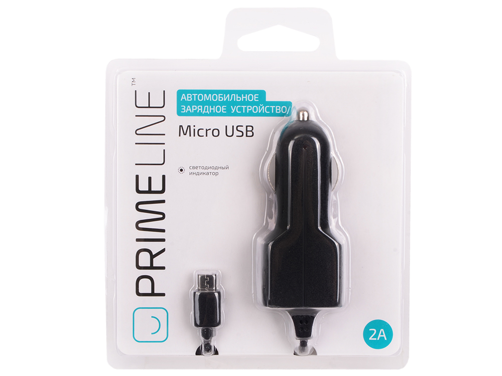 Автомобильное зарядное устройство Prime Line 2209 micro USB, 2.1A, черный