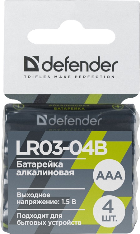 Батарейка алкалиновая defender lr03-04b aaa, в блистере 4