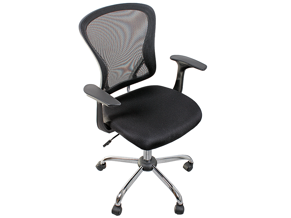 Кресло офисное COLLEGE H-8369F, черное ткань, сетчатый акрил, 120 кг, крестовина хромированный металл, подлокотники черный пластик. (ШxГxВ), см 65x60x93-103