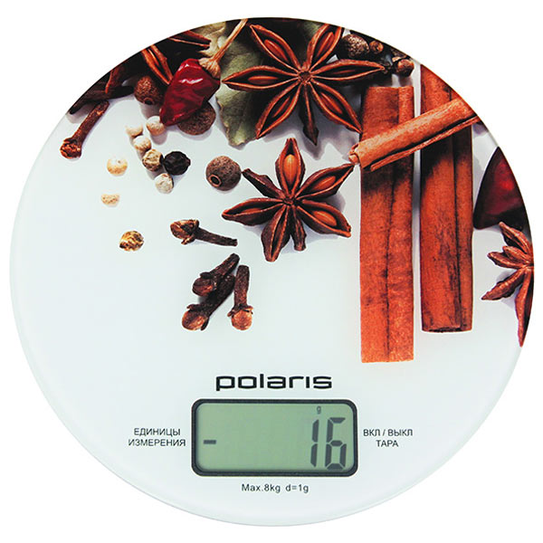 Весы кухонные электронные Polaris PKS 0834DG макс.вес:8кг белый/специи