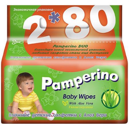 PAMPERINO DUO Салфетки влажные детские с Алоэ вера 2*80шт