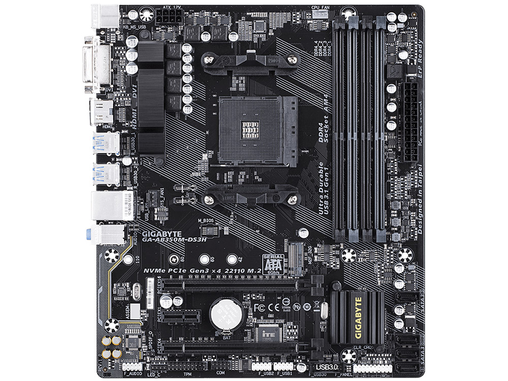 

Материнская плата GIGABYTE GA-AB350M-DS3H (AM4, AMD B350, 4*DDR4, 2xPCI-E x16, 1xPCI-E x1, DVI, HDMI, DP, SATAIII, GB Lan, USB 3.1, mATX, Retail)