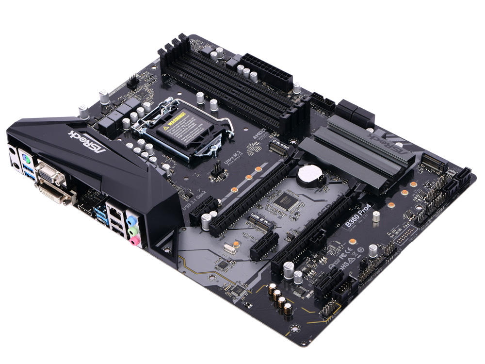 

Материнская плата ASRock B360 PRO4 S1151, iB360, 4xDDR4, 2xPCI-Ex16, 3xPCI-Ex1, D-SUB, DVI, HDMI, SATA III+RAID, M.2, GB Lan, USB3.0, ATX, Retail
