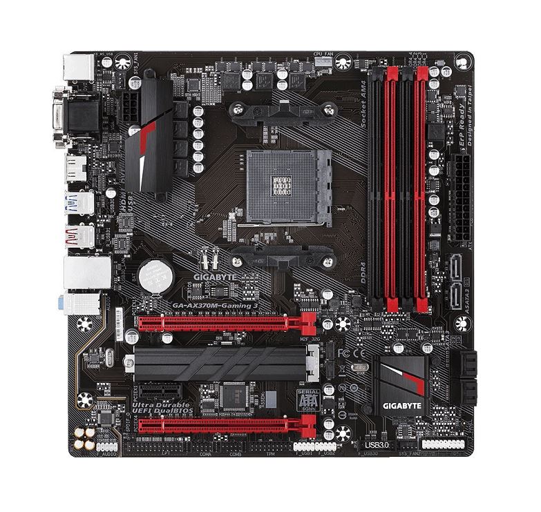 

Материнская плата плата GIGABYTE GA-AX370M-GAMING 3 AM4, AMD X370, 4*DDR4, PCI-E x16, DVI, HDMI, SATAIII+RIAD, M.2, GB Lan, USB 3.1, ATX, Retail