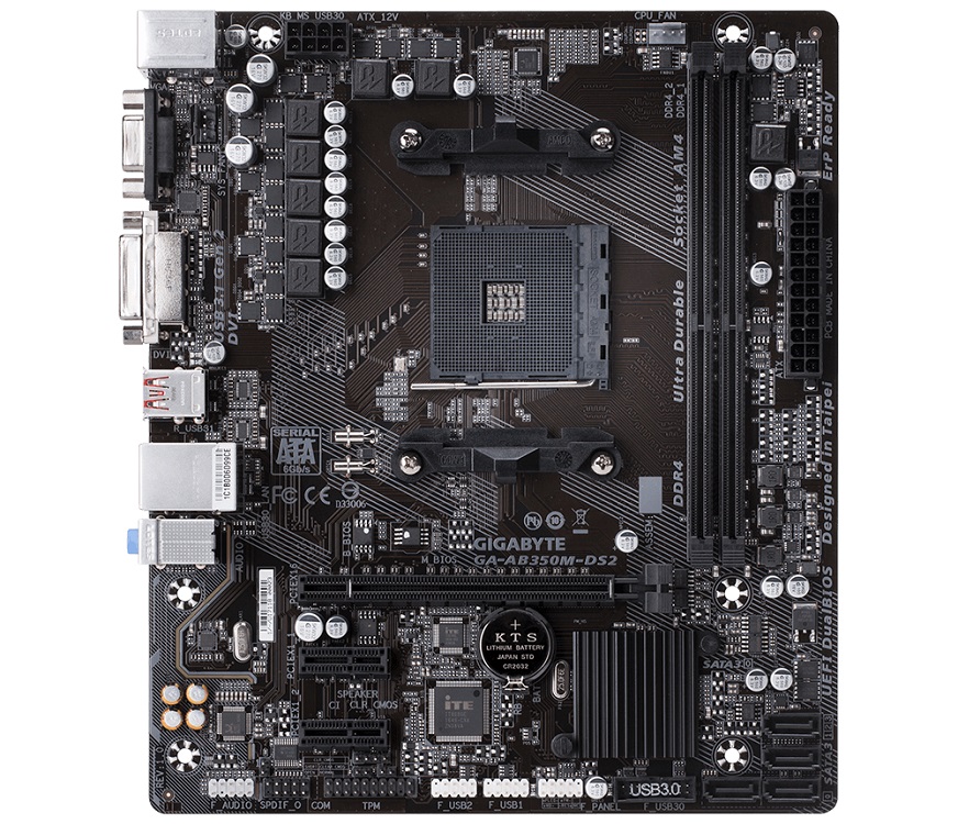

Мат. плата GIGABYTE GA-AB350M-DS2 (AM4, AMD B350, 2*DDR4, 1xPCI-E x16, 2xPCI-E x1, DVI, D-Sub, SATAIII, GB Lan, USB 3.1, mATX, Retail)