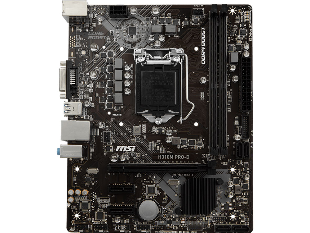 

Материнская плата MSI H310M PRO-D (S1151, H310, 2xDDR4, PCI-Ex16, 2xPCI-Ex1, DVI, SATA III, GB Lan, USB3.1, mATX, Retail)