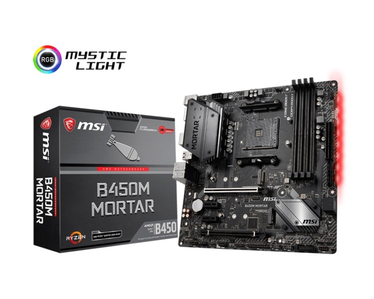 

Мат. плата MSI B450M MORTAR AM4, AMD B450, 4xDDR4, 2xPCI-Ex16, 2xPCI-Ex1, DP, HDMI, SATAIII+RAID, M.2, GBLan, USB 3.1, mATX, Retail
