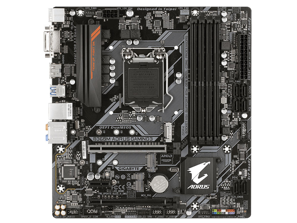 

Материнская плата GIGABYTE B360M AORUS GAMING 3 (S1151, B360, 4xDDR4, 2xPCI-Ex16, PCI-Ex1, DVI, HDMI, SATA III, M.2, GB Lan, USB 3.1, mATX, Retail)