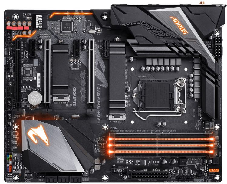 

Материнская плата GIGABYTE Z390 AORUS PRO WIFI (S1151, Z390, 4xDDR4, 3xPCI-Ex16, 3xPCI-Ex1, HDMI, SATA III+RAID, M.2, GB Lan, WiFi+Bt, USB3.1, ATX, Retail)