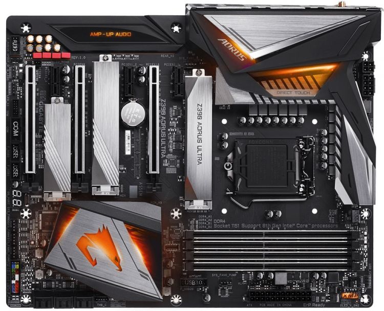 Материнская плата GIGABYTE Z390 AORUS ULTRA (S1151, Z390, 4xDDR4, 3xPCI-Ex16, 3xPCI-Ex1, HDMI, SATA III+RAID, M.2, GB Lan, WiFi+Bt, USB3.1, ATX, Retail)