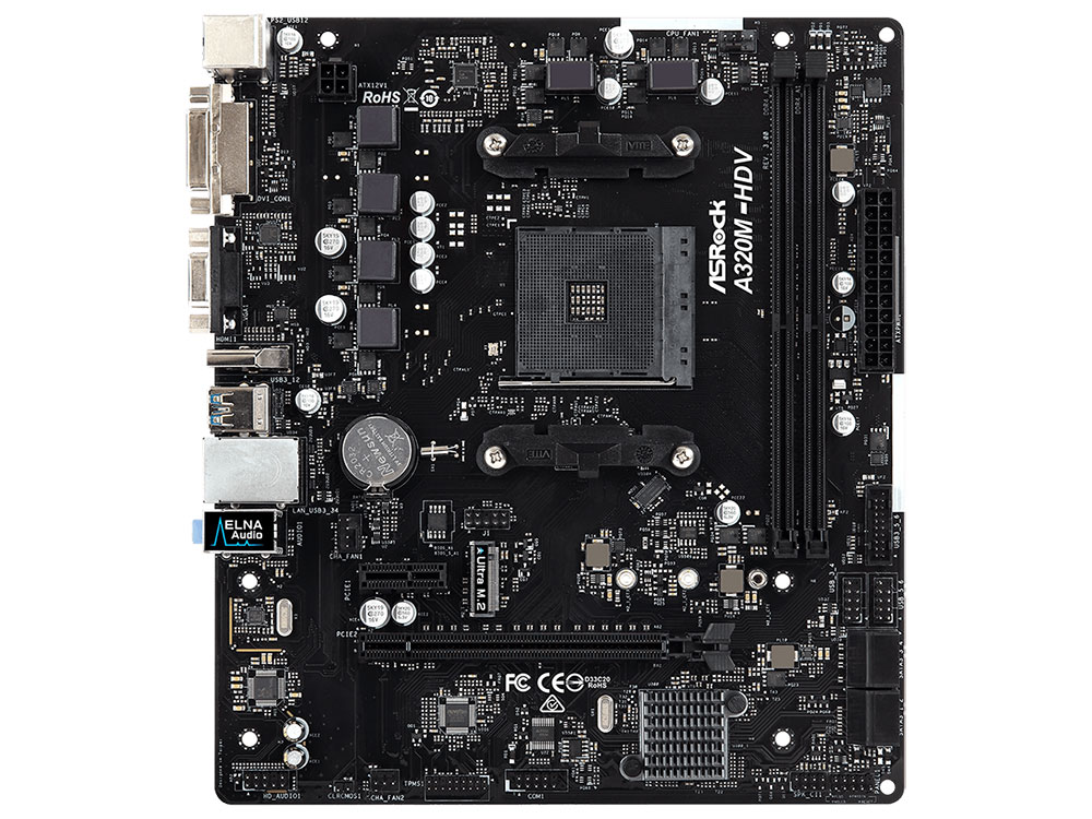 

Материнская плата ASRock A320M-HDV R3.0 (AM4, AMD A320, 2xDDR4, PCI-Ex16, PCI-Ex1, HDMI, D-Sub, DVI, SATAIII+RAID, M.2, GB Lan, USB3.1, mATX, Retail)