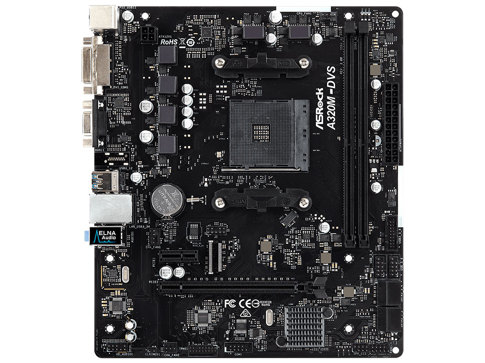 

Материнская плата ASRock A320M-DVS R3.0 AMD A320, 2xDDR4, PCI-Ex16, PCI-Ex1, D-Sub, DVI, SATAIII+RAID, GB Lan, USB3.1, mATX, Retail