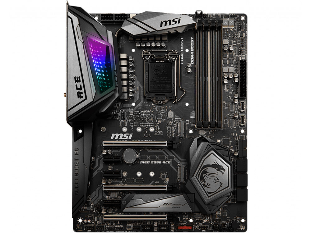 

Материнская плата MSI MEG Z390 ACE S1151v2, Z390, 4xDDR4, 3xPCI-Ex16, 3xPCI-Ex1, SATA III+RAID, M.2, GB Lan, WiFi+Bt, USB3.1, ATX, Retail