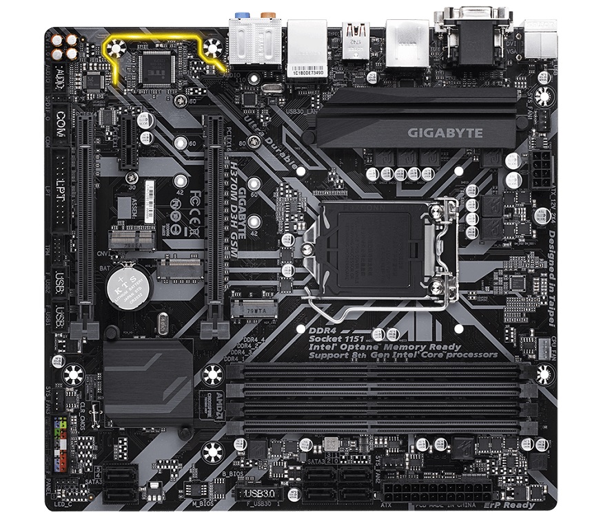 

Материнская плата Gigabyte H370M D3H GSM Socket 1151, Intel H370, 4xDDR4, D-SUB+DVI-D+HDMI, 2xPCI-Ex16, 1xPCI-Ex1, 6xSATA3, 8 Ch Audio, GLan,USB3.1, mATX