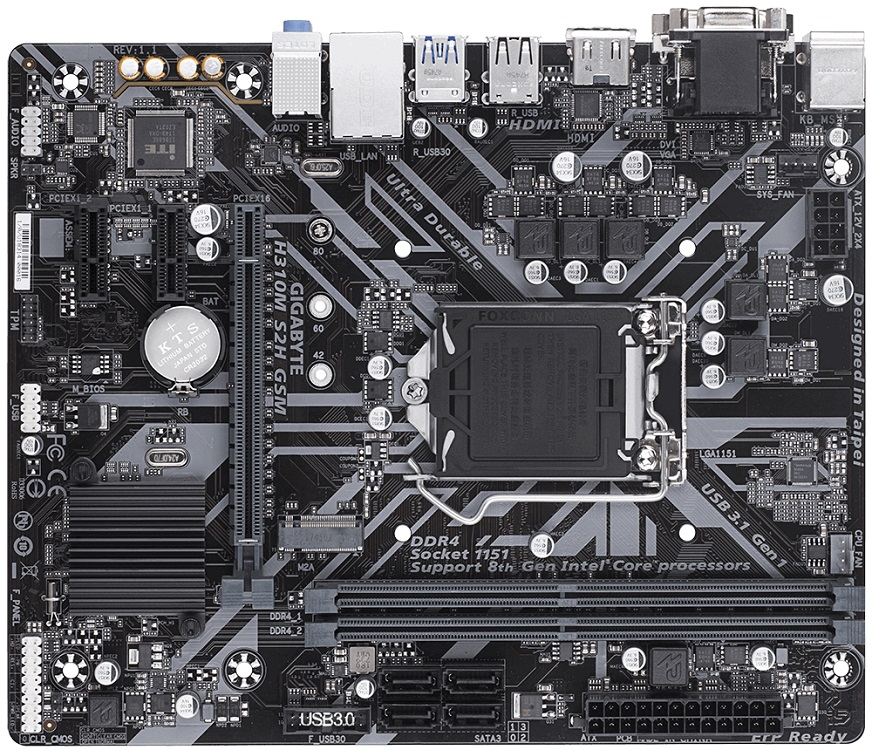 

Материнская плата Gigabyte H310M S2H GSM Socket 1151, Intel H310, 2xDDR4, D-SUB+DVI-D+HDMI, 1xPCI-Ex16, 2xPCI-Ex1, 4xSATA3, M.2, 8 Ch Audio, GLan, USB3.1, 2xPS/2, mATX