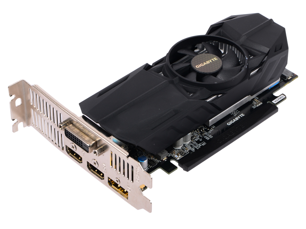 

Видеокарта 2Gb <PCI-E> GIGABYTE GeForce GTX 1050 Low Profile 2G GV-N1050-2GL <GTX1050, GDDR5, 128 bit, DVI, 2xHDMI, DP, Retail>