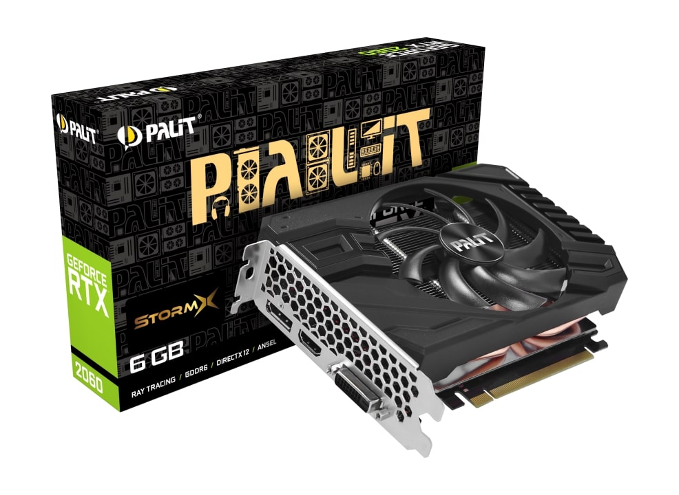 

Видеокарта Palit PA-RTX2060 STORMX 6G 6Gb 1680 MHz NVIDIA RTX 2060/GDDR6 14000Mhz/192bit/PCI-E 16x/DP, HDMI, DVI-D