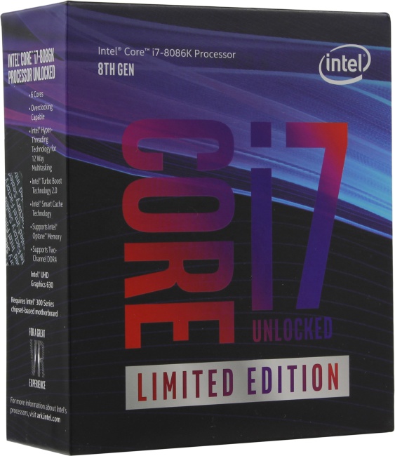 

Процессор Intel Core i7-8086K BOX (TPD 95W, 6/12, Base 4.0GHz - Turbo 5.0GHz, 12Mb, LGA1151 (Coffee Lake))