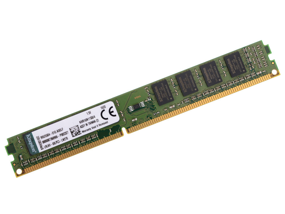 Оперативная память Kingston DDR3 4Gb, PC12800, DIMM, 1600MHz (KVR16N11S8/4) CL11 [Retail]
