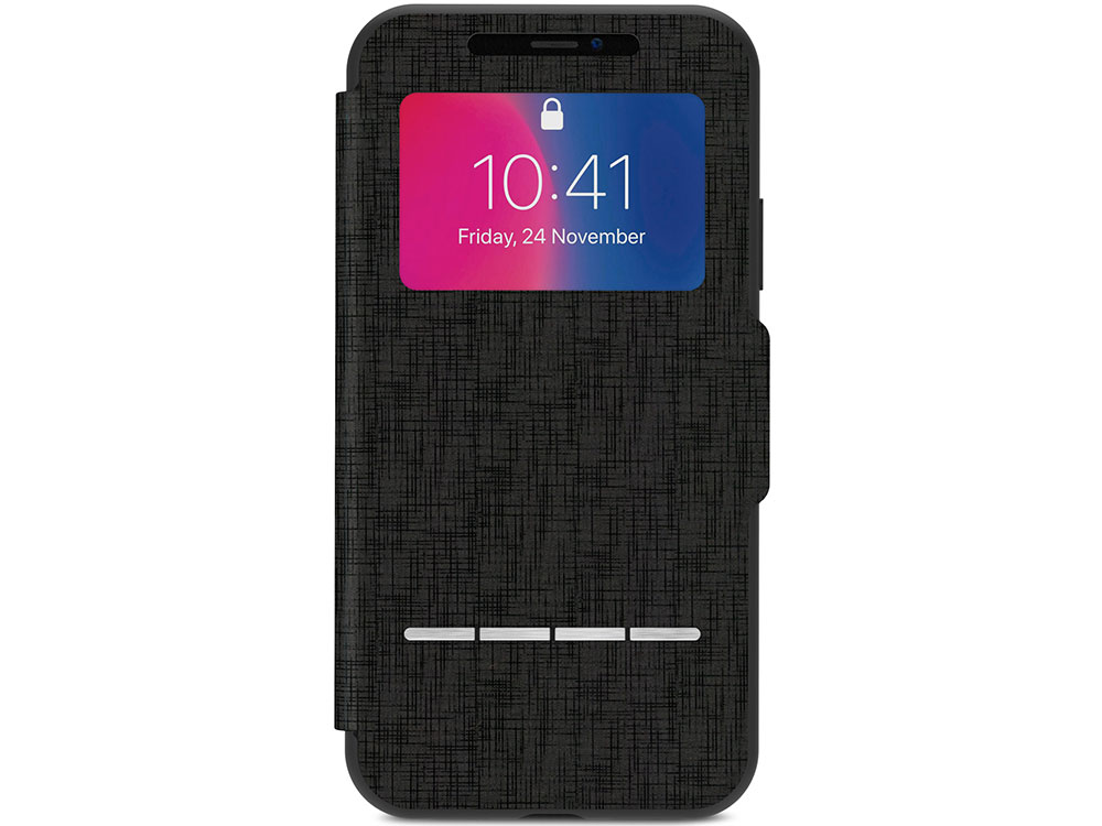 

Чехол-книжка для iPhone X Moshi SenseCover Black флип, искусственная кожа