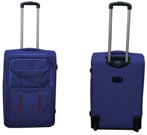 

Чемодан дорожный на колесах, 20", на 2-х колесах, разм. 51х36x18 cм, синий с оранжевыми строчками