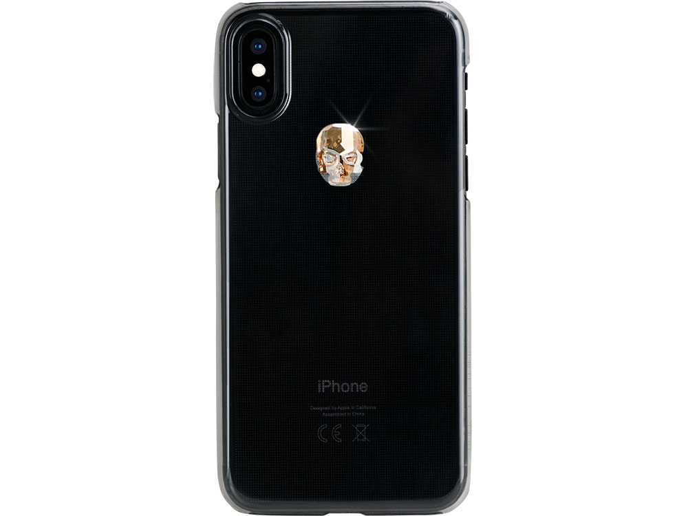 

Чехол Bling My Thing для iPhone XS/X, с кристаллами Swarovski. Материал пластик. Коллекция Treasure, Дизайн Gold Skull прозрачный